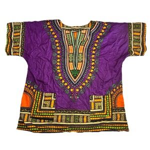 Dashiki Shirt Green Multi Color African Print Tunic Top Unisex Cotton 3X 16